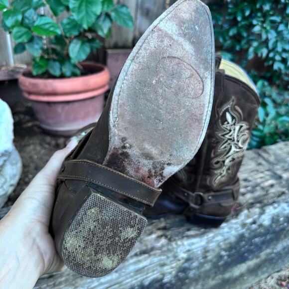 E & A Outlaws Western Wear Cowboy Brown Leather Strap Boots Women's Size 7 US - Picture 10 of 12
